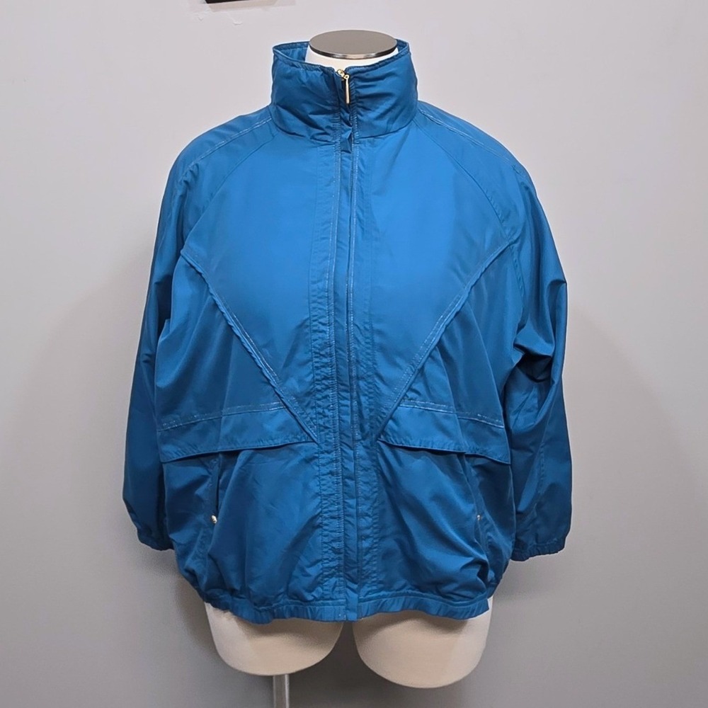 Vintage Y2K Mureli Windbreaker Jacket Plus Size 2X Teal Blue Full Zip Mock Neck